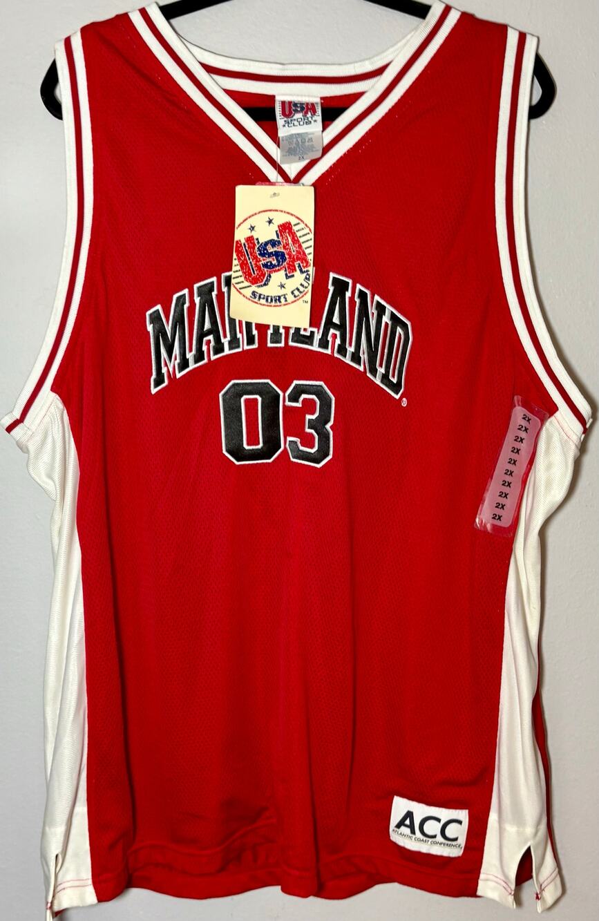 Vintage NWT Maryland Terrapins Terps NCAA Red #03 Basketball Jersey Sz 2XL
